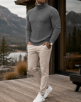 Mivanity Men's Premium Cable Knit Turtleneck Sweater Classic Warm Casual Pullover