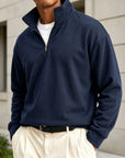 Mivanity Men's Premium Cotton Quarter-Zip Polo Sweatshirt