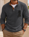 Mivanity Men's Premium Knit Polo Shirt Long Sleeve Textured Pullover with Chest Pocket