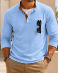 Mivanity Men's Premium Knit Polo Shirt Long Sleeve Textured Pullover with Chest Pocket