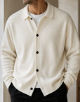 Mivanity Men's Premium Ribbed Knit Cardigan Classic Collared Button-Up Sweater
