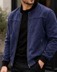 Mivanity Men's Premium Suede Bomber Jacket Vintage Casual Zip-Up Outerwear