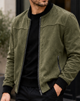 Mivanity Men's Premium Suede Bomber Jacket Vintage Casual Zip-Up Outerwear