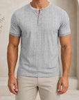 Mivanity Men's Relaxed Fit Retro Style Henley Linen T-Shirt