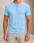 Mivanity Men's Relaxed Fit Retro Style Henley Linen T-Shirt