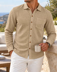Mivanity Men's Relaxed Textured Knit Long Sleeve Button-Up Shirts