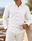 Mivanity Men's Relaxed Textured Knit Long Sleeve Button-Up Shirts