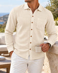 Mivanity Men's Relaxed Textured Knit Long Sleeve Button-Up Shirts