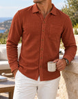 Mivanity Men's Relaxed Textured Knit Long Sleeve Button-Up Shirts