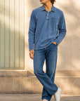 Mivanity Men's Retro-chic Distressed Pocket Lapel Long-sleeved Polo Shirt