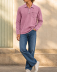 Mivanity Men's Retro-chic Distressed Pocket Lapel Long-sleeved Polo Shirt