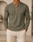 Mivanity Men's Retro 3-Button Henley Long-Sleeve T-Shirts