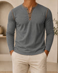 Mivanity Men's Retro 3-Button Henley Long-Sleeve T-Shirts