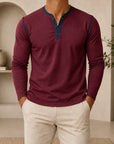Mivanity Men's Retro 3-Button Henley Long-Sleeve T-Shirts