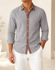 Mivanity Men's Retro Ethnic Folk Design Linen Long-Sleeve Shirts