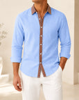 Mivanity Men's Retro Ethnic Folk Design Linen Long-Sleeve Shirts