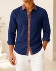 Mivanity Men's Retro Ethnic Folk Design Linen Long-Sleeve Shirts
