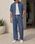 Mivanity Men's Short-Sleeve Shirt Long Pants 2-Piece Sets