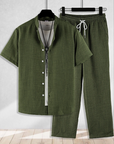 Mivanity Men's Short-Sleeve Shirt Long Pants 2-Piece Sets