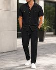 Mivanity Men's Short-Sleeve Shirt Long Pants 2-Piece Summer Sets