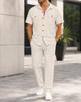 Mivanity Men's Short-Sleeve Shirt Long Pants 2-Piece Summer Sets