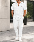 Mivanity Men's Short-Sleeve Shirt Long Pants 2-Piece Summer Sets