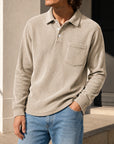 Mivanity Men's Simple Daily Pitted Textured Lapel Long-sleeved Polo Shirts