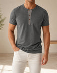 Mivanity Men's Slim-Fit Short-Sleeve Henley T-Shirts