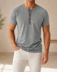Mivanity Men's Slim-Fit Short-Sleeve Henley T-Shirts