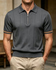 Mivanity Men's Slim Fit Zip Collar Polo Shirt