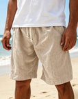 Mivanity Men's Soft Crinkled Gauze Breathable Holiday Embroidery Lace-up Shorts