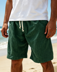 Mivanity Men's Soft Crinkled Gauze Breathable Holiday Embroidery Lace-up Shorts