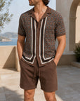 Mivanity Men's Solid Color Knit Cardigan Shorts Sets