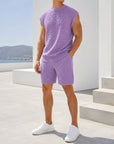 Mivanity Men's Solid Color Knit T-Shirt Shorts 2-Piece Sets