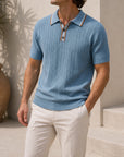 Mivanity Men's Striped Cable Knit Polo Shirts