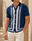 Mivanity Men's Striped Jacquard Knit Cardigan Polos