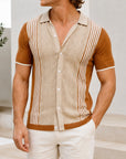 Mivanity Men's Striped Knit Short-Sleeve Polo Shirts