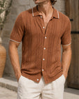 Mivanity Men's Striped Wheat Ear Jacquard Polo Shirts