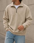 Mivanity Men's Stylish Casual Everyday Cotton Long-sleeved Half-zip Sweatshirt