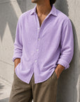 Mivanity Men's Stylish Casual Ribbed Lapel Long-sleeved Shirts