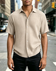 Mivanity Men's Stylish Casual Waffle Fabric Short-sleeved Shirt