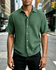 Mivanity Men's Stylish Casual Waffle Fabric Short-sleeved Shirt