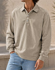 Mivanity Men's Stylish Vintage Washed And Distressed Lapel Long-sleeved Polo Shirt