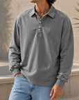 Mivanity Men's Stylish Vintage Washed And Distressed Lapel Long-sleeved Polo Shirt