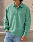 Mivanity Men's Stylish Vintage Washed And Distressed Lapel Long-sleeved Polo Shirt