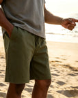 Mivanity Men's Texture Crinkled Daily Casual Shorts Drawstring Elastic Waist Shorts