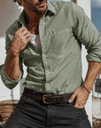 Mivanity Men's Textured Cotton Long Sleeve Button-Down Shirt with Pocket