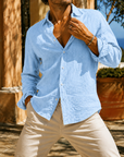 Mivanity Men's Textured Cotton Long Sleeve Button