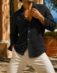 Mivanity Men's Textured Cotton Long Sleeve Button