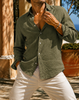 Mivanity Men's Textured Cotton Long Sleeve Button
